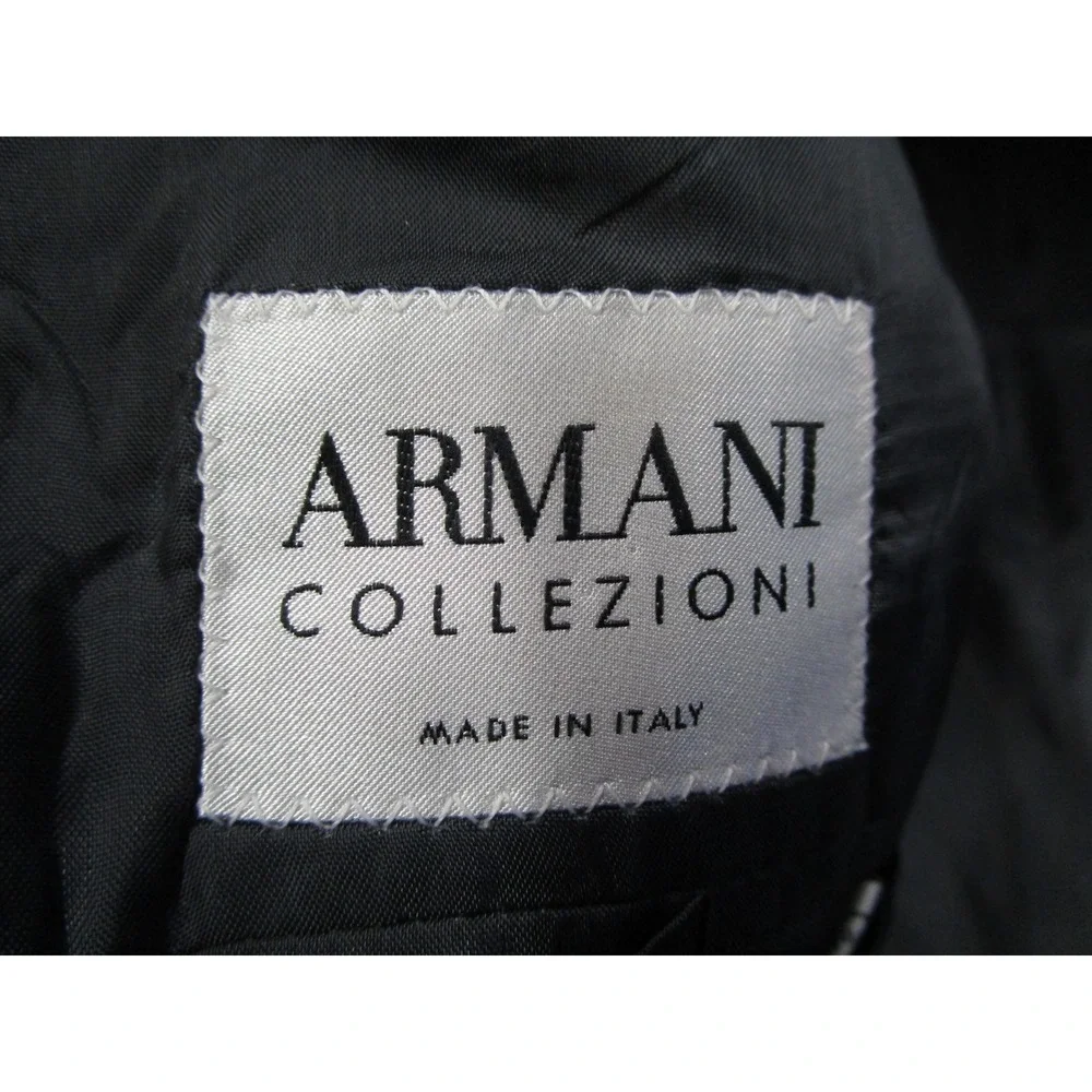 Armani Collezioni Mens Black Pinstripe Wool Silk Suit Made in Italy
